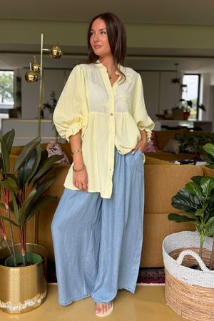 Made in Italy Paulo Pillow Cotton Puff Sleeve Shirt Lemon